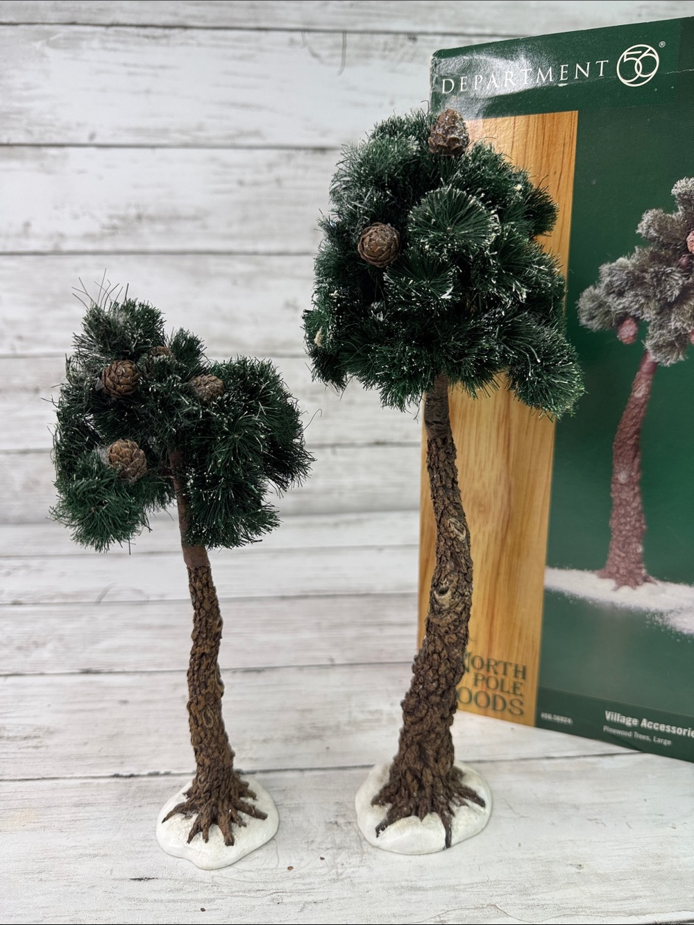 Department 56 Pinewood trees, large North Pole Woods set of 2 with box